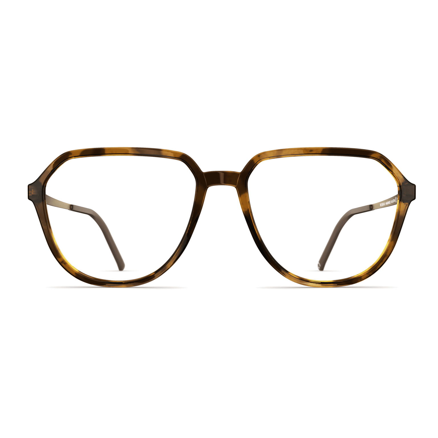 Herrenbrille Neubau Mika T142 mit braunem Havanna-Muster, dünnen Bügeln und moderner geometrischer Form.