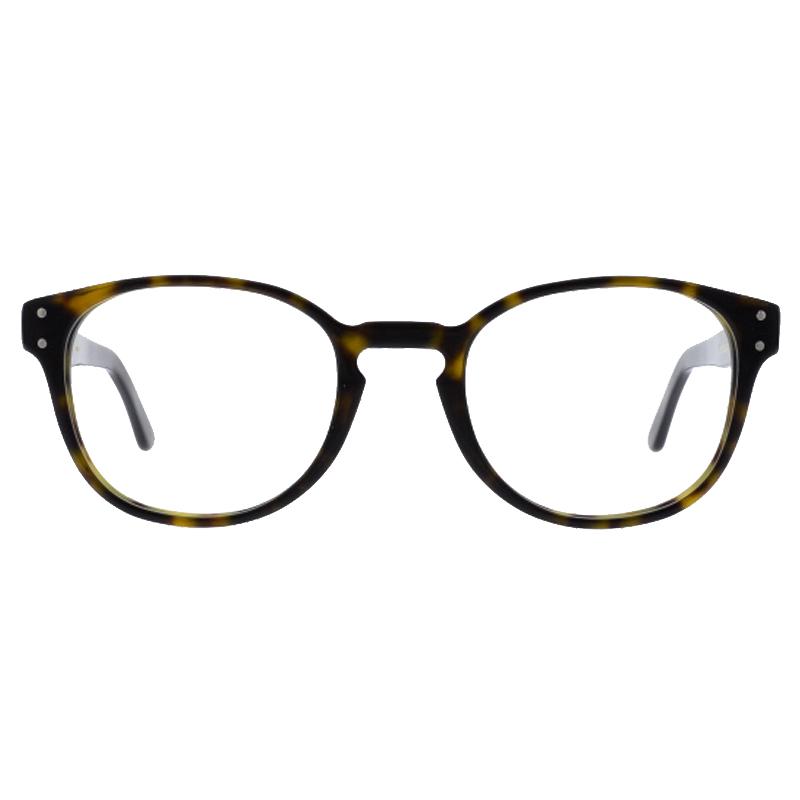 Bert 09 201 Unisexbrille Colibris Bert * mit runder, braun-gemusterter Fassung, Frontalansicht auf weißem Hintergrund.