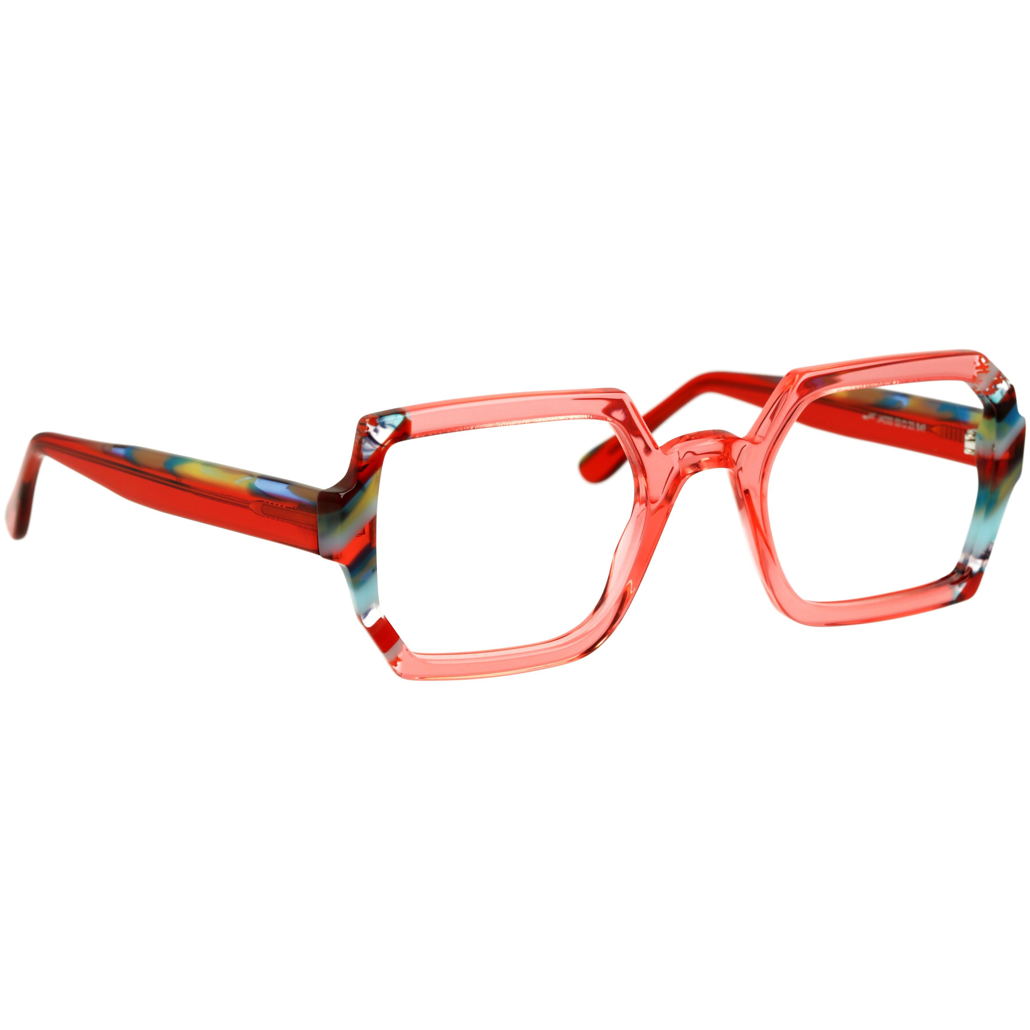 Unisexbrille Johann von Goisern JA033 mit eckigem, rot-buntem Rahmen und auffälligem Design.