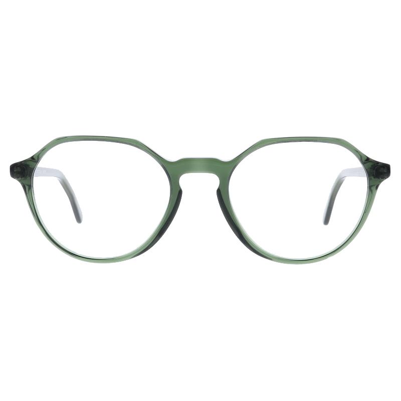 Joris 9401 Unisexbrille Colibris Joris in Grün, runde Gläser und leichter Rahmen, frontal abgebildet.