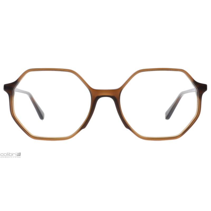 Damenbrille Colibris Hailey mit braunem, achteckigem Gestell, frontal auf weißem Hintergrund.