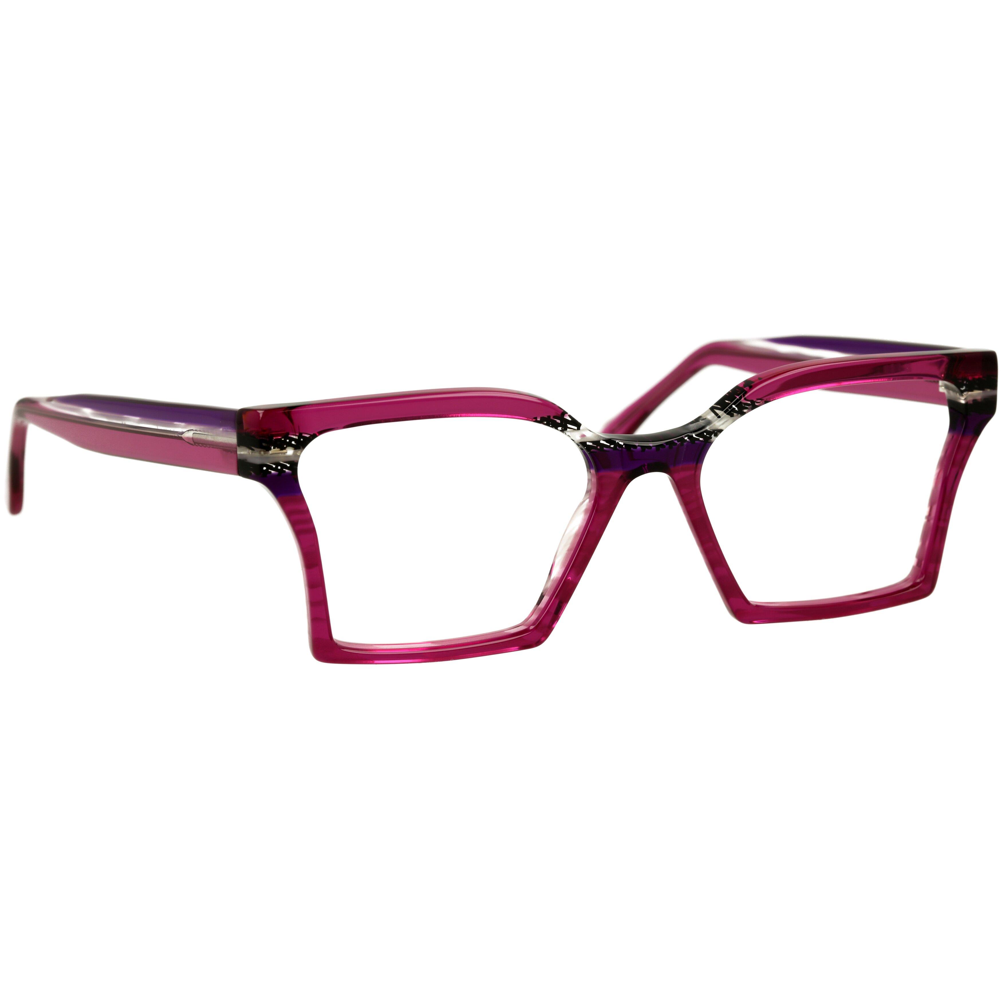 Damenbrille Johann von Goisern JA031 mit eckigem Rahmen in kräftigem Pink und lila Akzenten, stilvoll und modern.