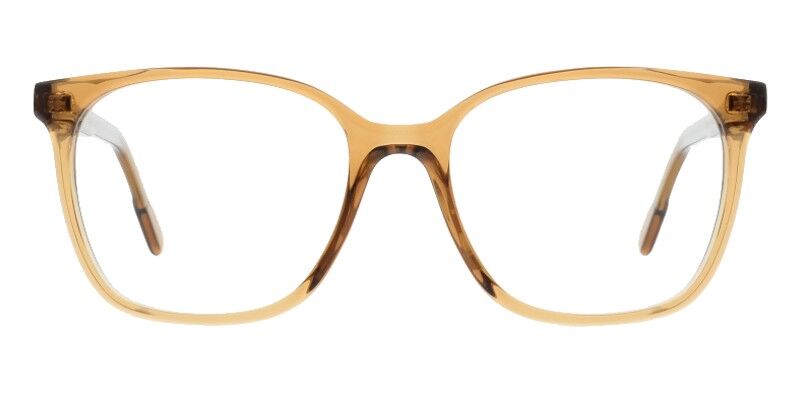 Colibris Eyewear Damenbrille Cleo in transparentem Braun, eckige Fassung, Frontalansicht.