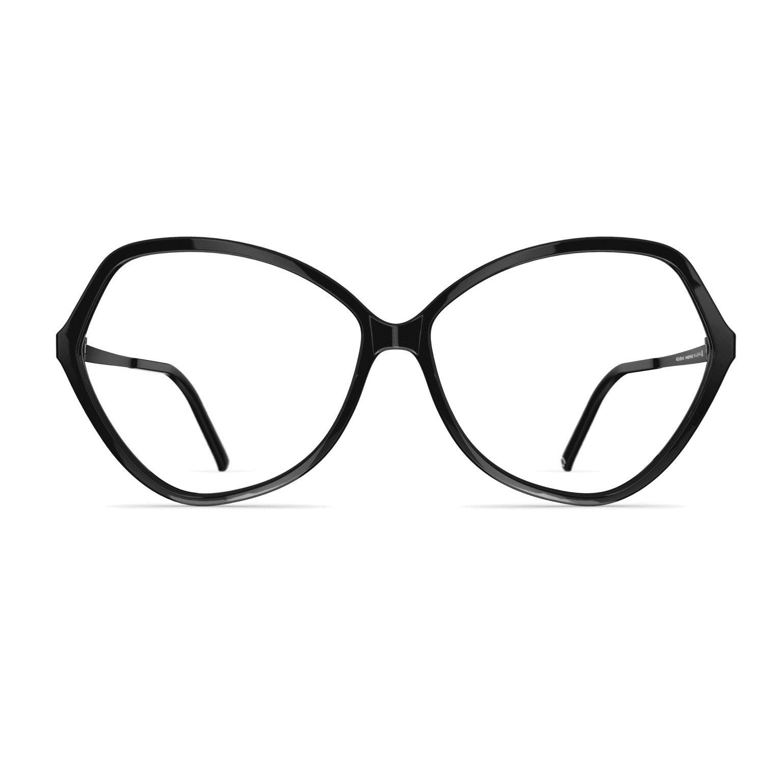 Damenbrille Neubau Celine T154 in Schwarz mit modernem, katzenaugenförmigem Design und filigranen Bügeln.
