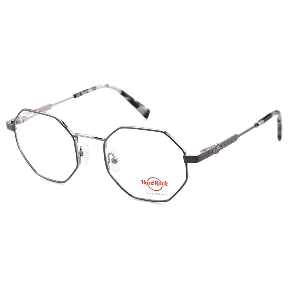 Unisexbrille "Hard Rock by IVKO HR 16" mit achteckigen Metallrahmen und klaren Gläsern auf weißem Hintergrund.