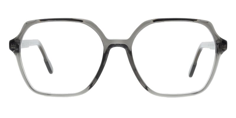 Colibris Eyewear Damenbrille Caro mit eckigem, transparent-grauem Gestell, frontal abgebildet.