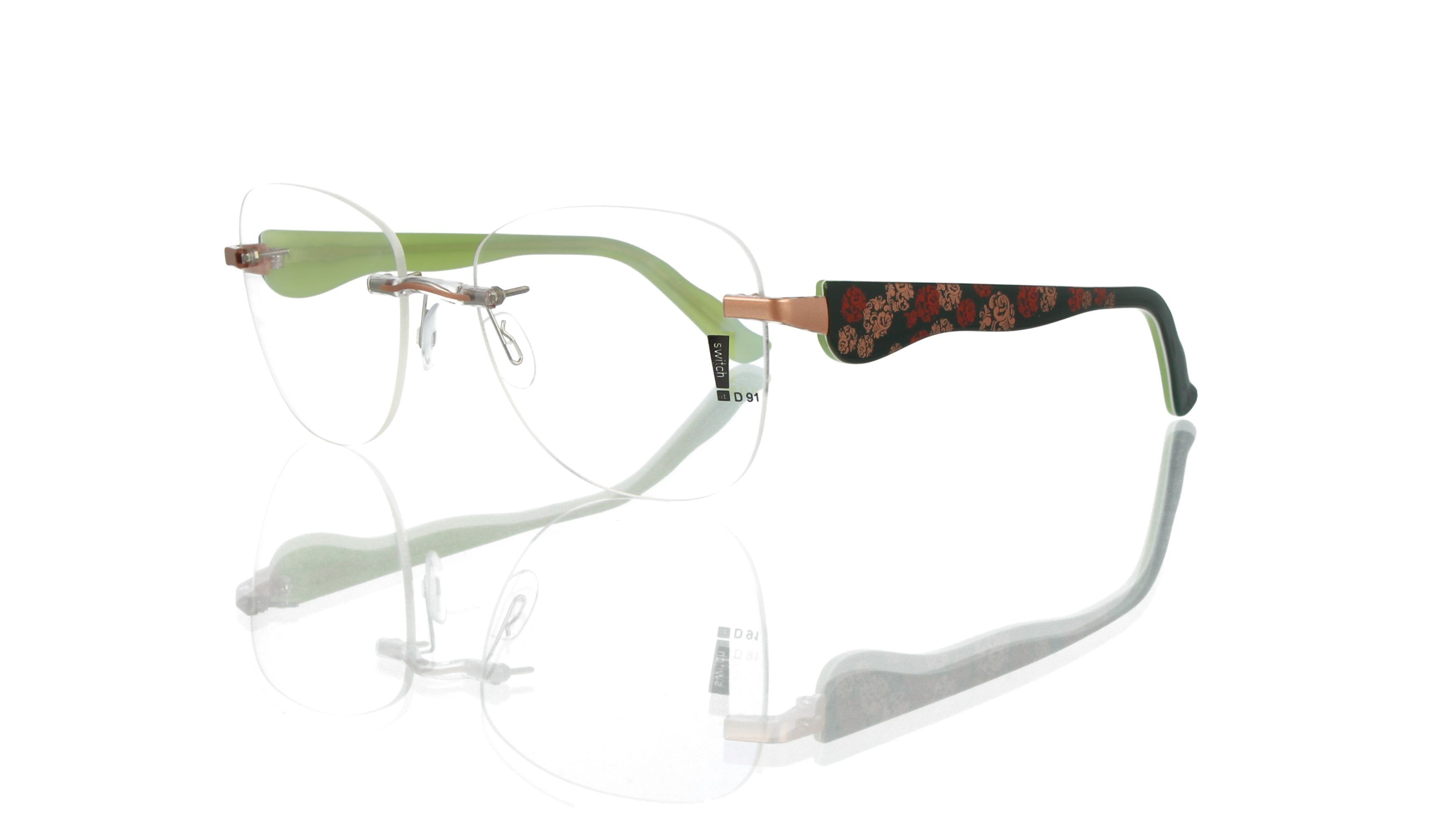 Switch It Garnitur 2489 Damenbrille Dunkelgrün Roségold Rot Blumen Innen Hellgrün (2)