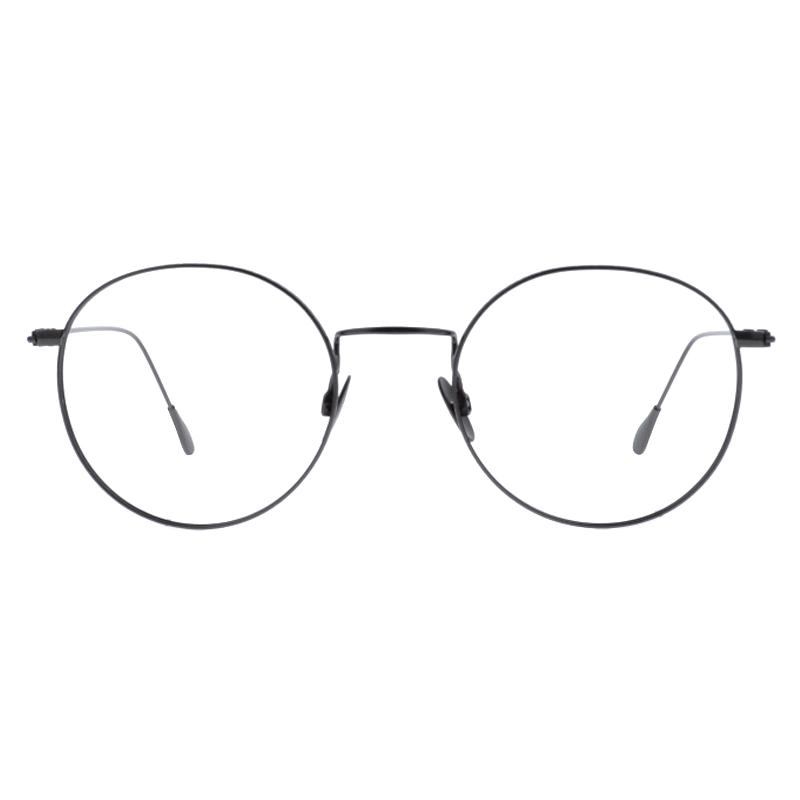 Damenbrille Colibris Sila mit rundem, dünnem Metallrahmen in Schwarz, frontal abgebildet.