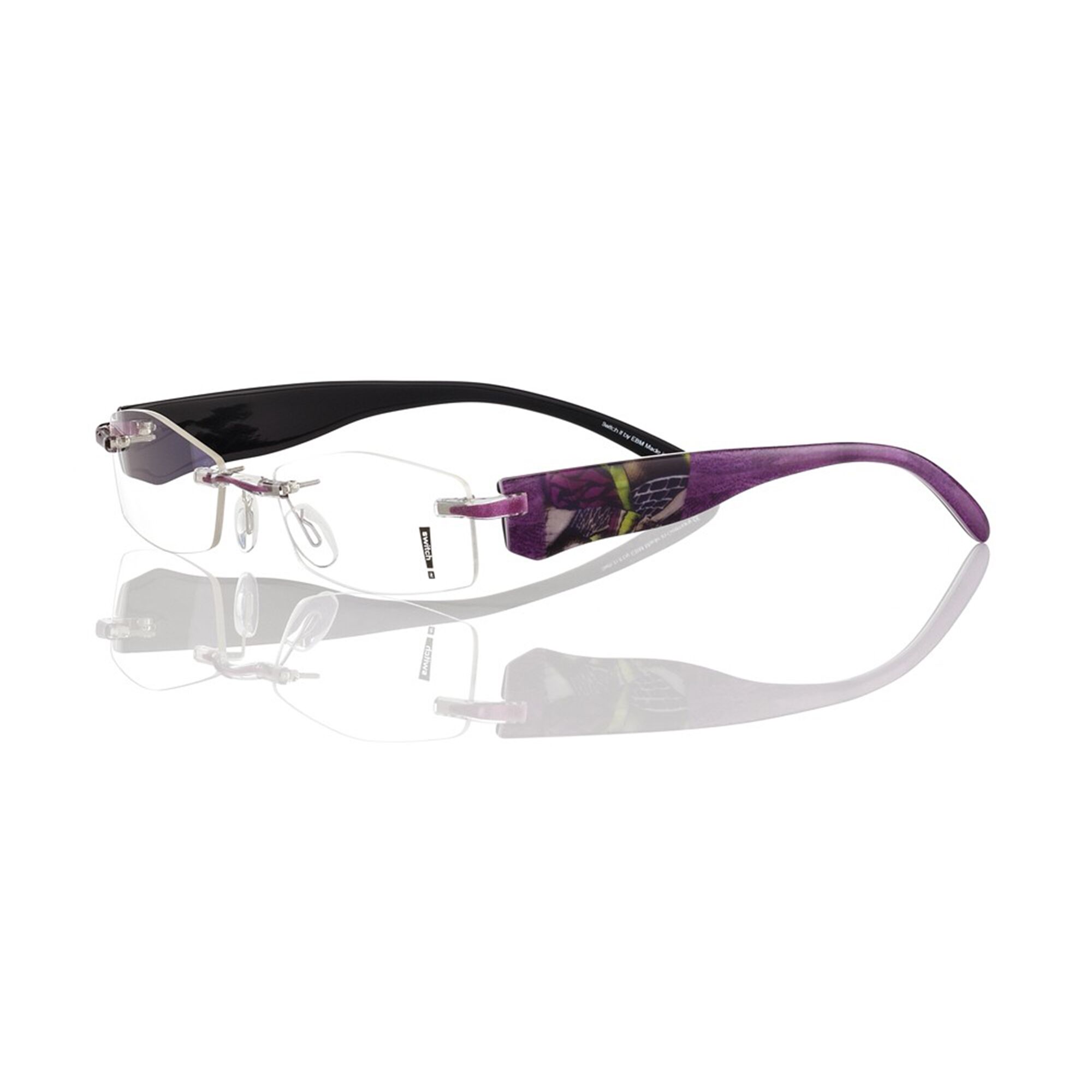 Switch It Garnitur 2010 Damenbrille Lila Federmuster Switch It Garnitur 2010 Damenbrille Lila Federmuster