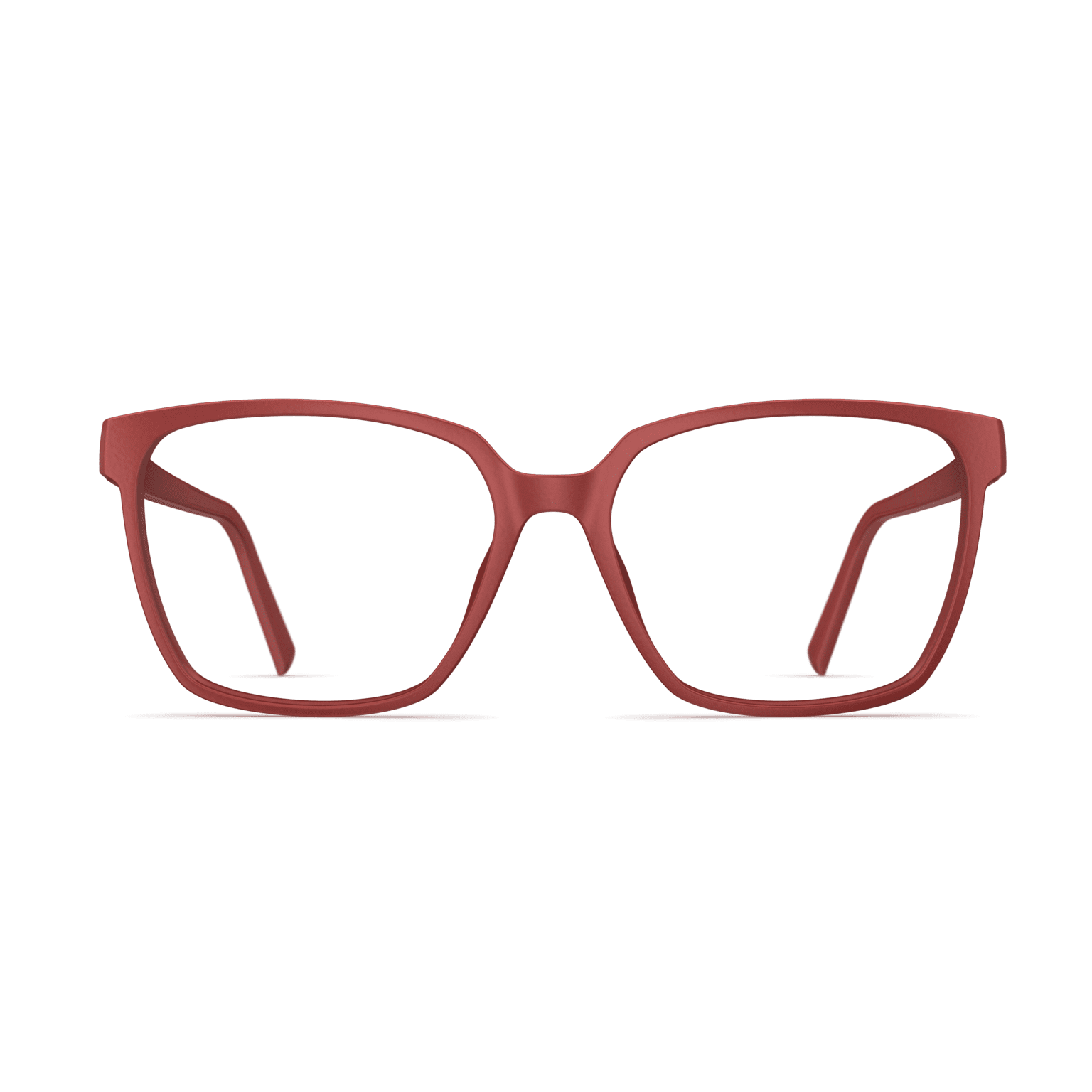 Rote Damenbrille Neubau Janis T124 mit rechteckigen Gläsern und schlankem Design, frontal abgebildet.