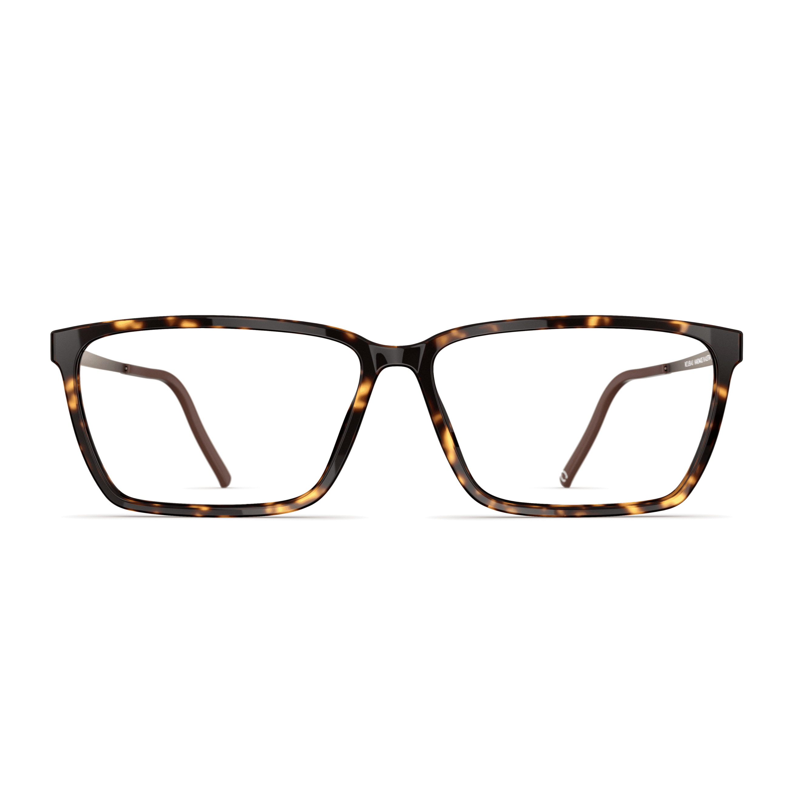 Damenbrille Neubau Loui T175 mit rechteckigem Gestell in Havanna-Optik und schlanken braunen Bügeln, Vorderansicht.