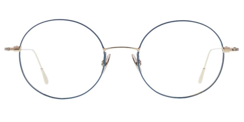 Sanna-45870 gold Colibris Eyewear Damenbrille Sanna, runde Fassung aus Metall in Gold und Blau, Vorderansicht.