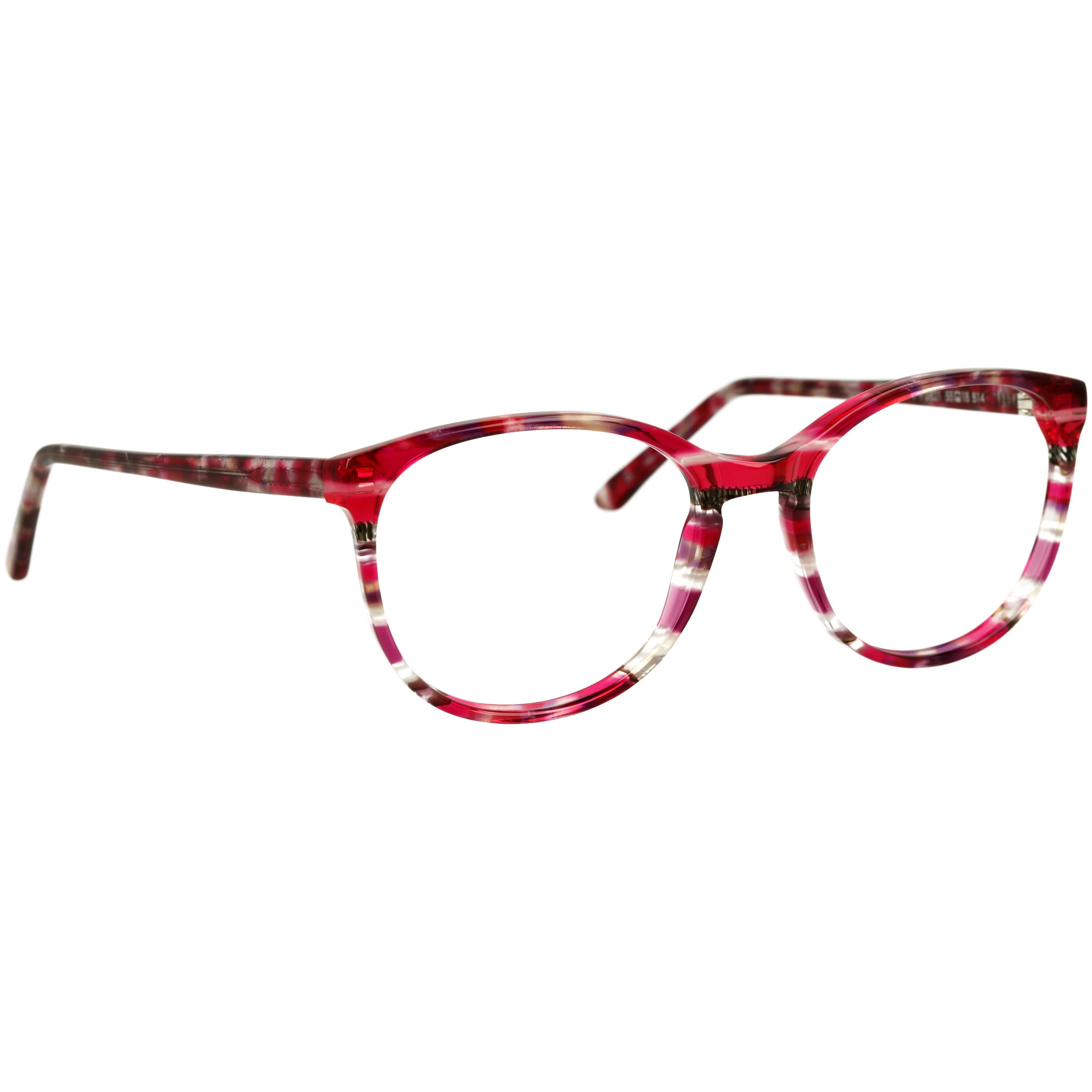 Damenbrille Johann von Goisern J821 mit runden Gläsern und rot-gemustertem Gestell, stilvoll und modern.