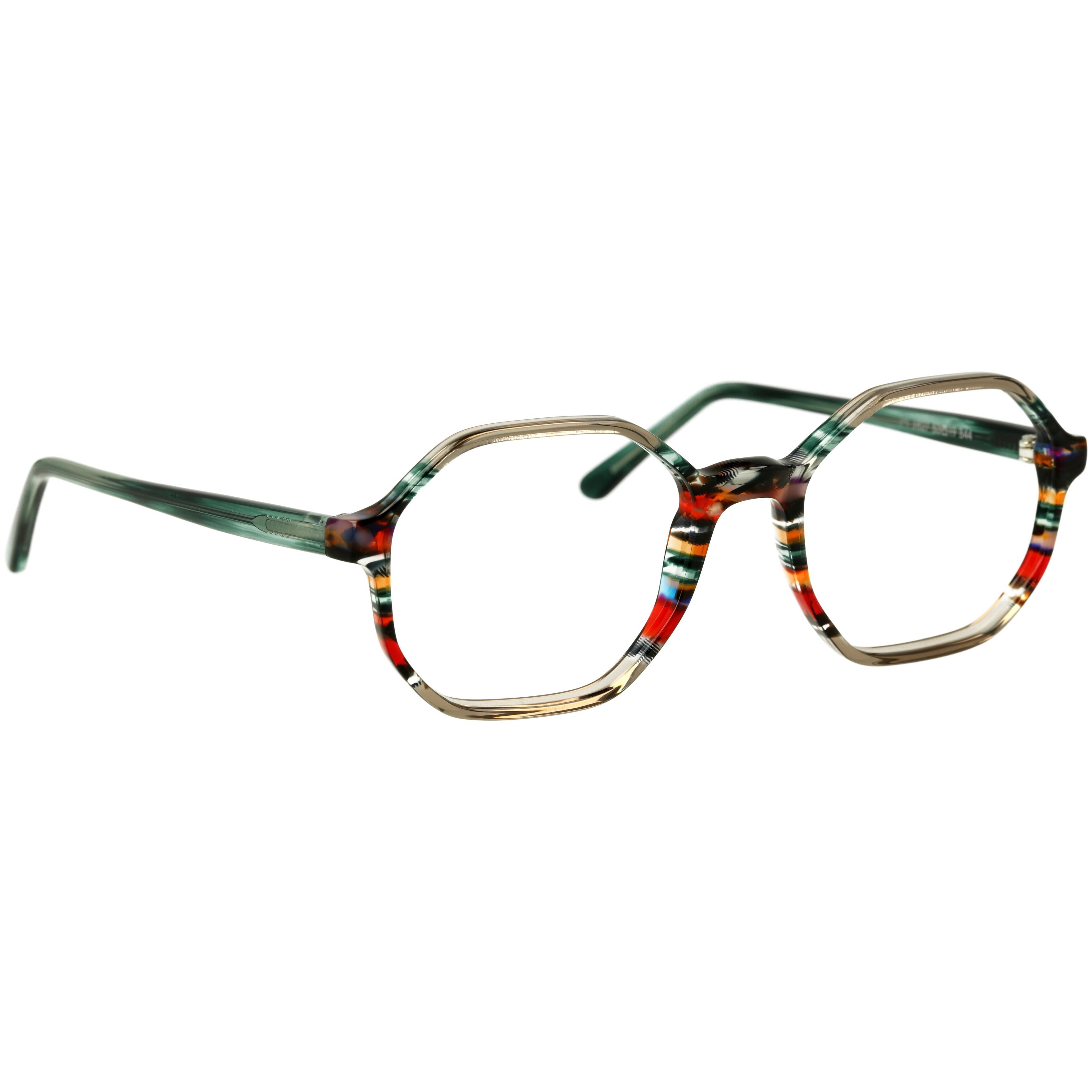 Herrenbrille Johann von Goisern J827 mit achteckigem Rahmen, mehrfarbigen Details und schlanken Bügeln.