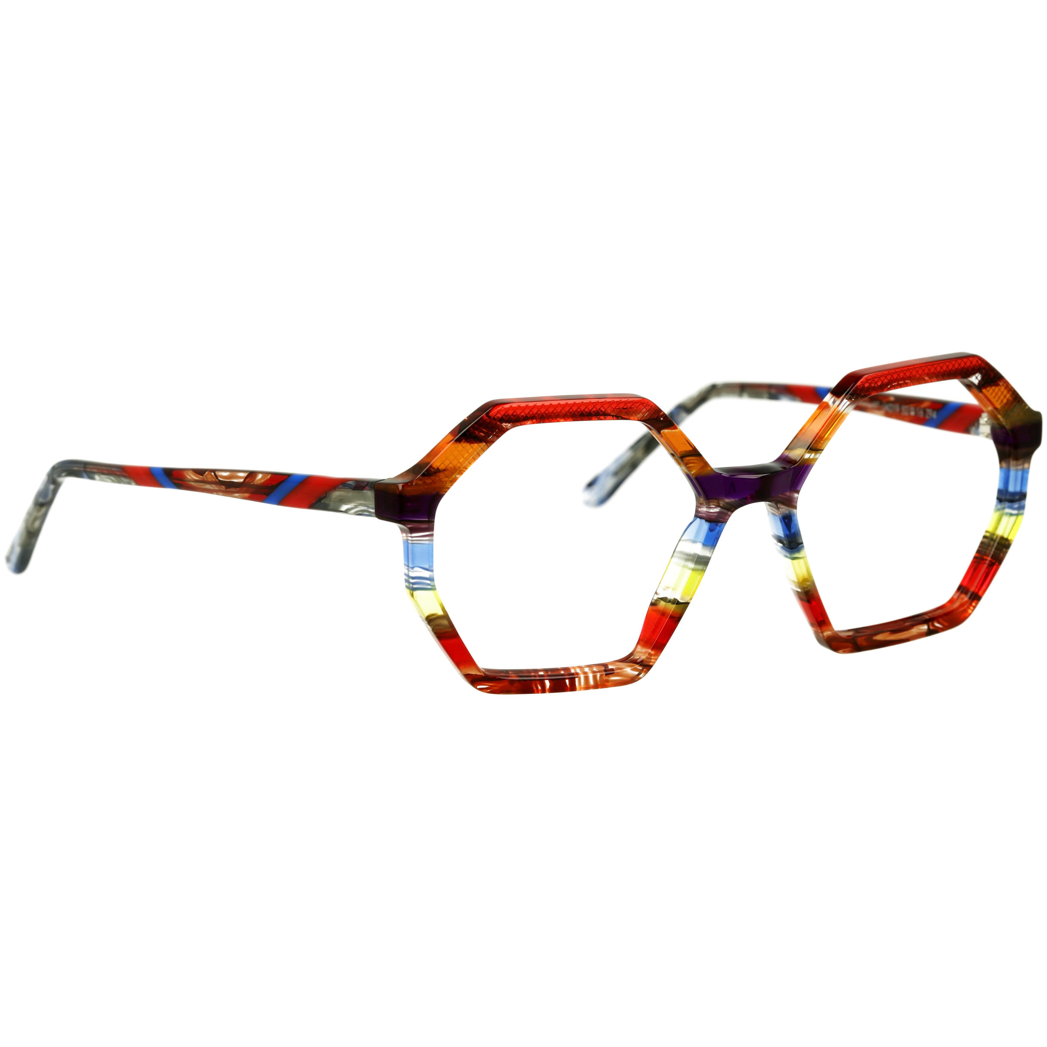 Damenbrille Johann von Goisern JA019 mit achteckigem Rahmen und buntem Farbmuster.