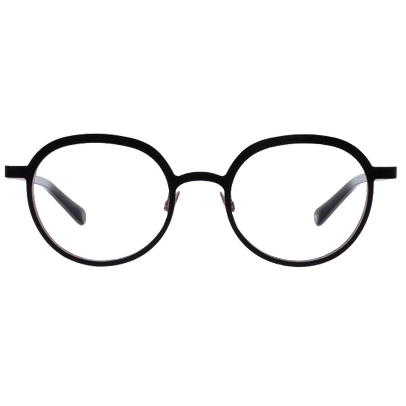 luna161 Damenbrille Colibris Luna mit rundem, schwarzem Rahmen, frontal auf weißem Hintergrund.