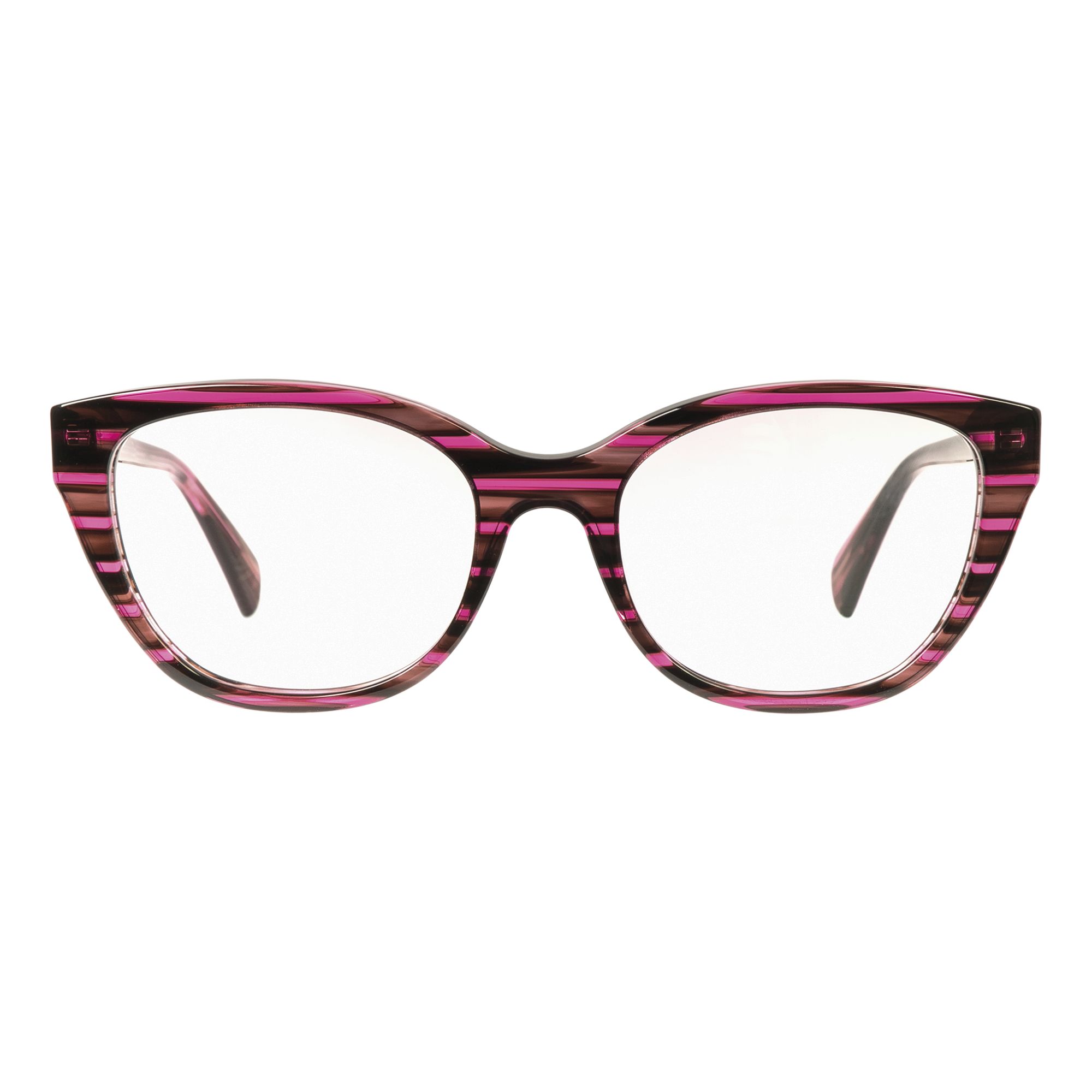 Damenbrille Eigensign 5311 mit gestreiftem Rosa-Schwarz-Muster und breitem Rahmen.