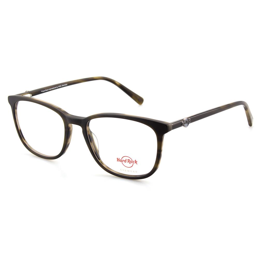 Unisexbrille Hard Rock by IVKO HR 14A mit rechteckigem Rahmen, schwarz-braunmeliertem Design und klaren Gläsern.