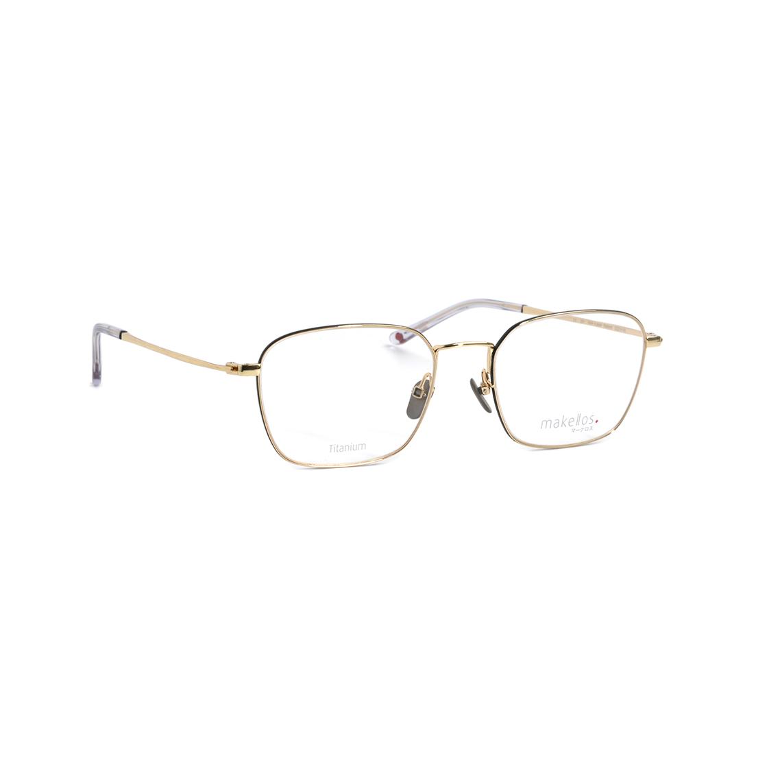 Herrenbrille Makellos ME 1086 mit goldenem Metallrahmen und transparenten Gläsern.