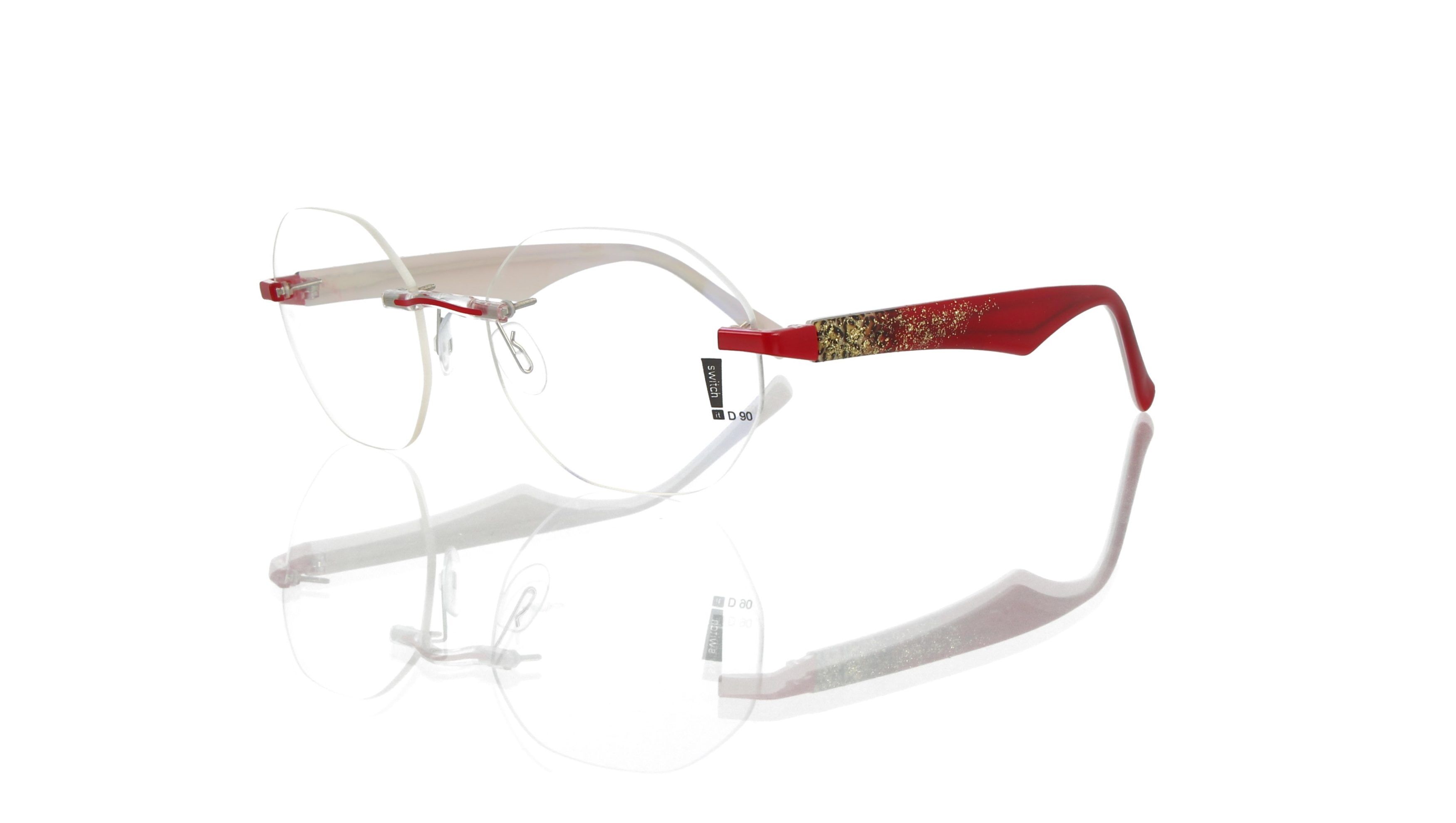 Switch It Garnitur 2479 Damenbrille Rot Matt Leo Silber Glitter Innen Transparent Weiß (2)