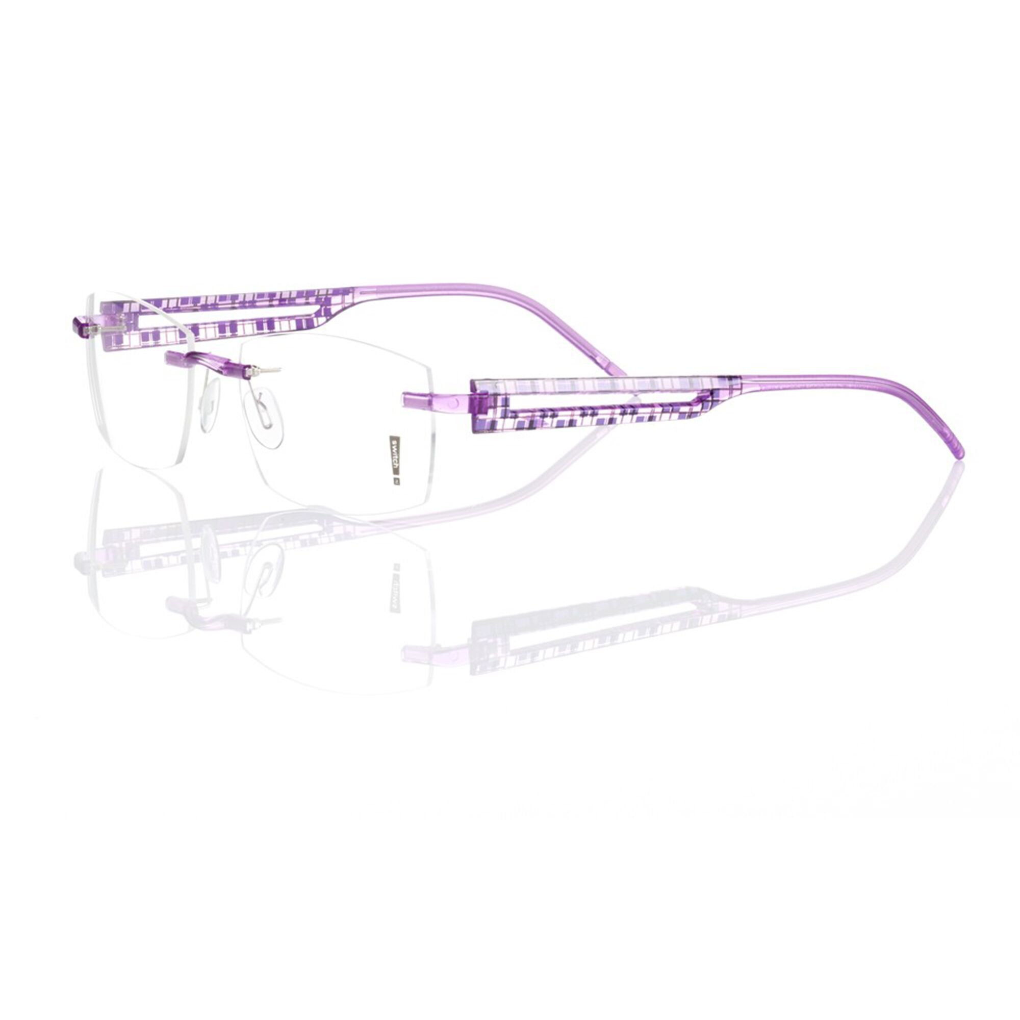 Switch It Garnitur 2237 Damenbrille Lila Transparent Rechteck Muster