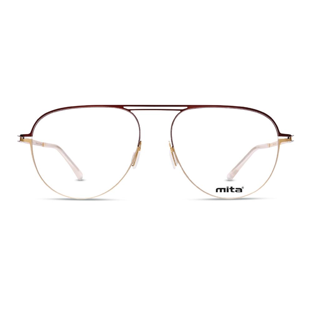 Unisex Brille MITA MT1023, dünner goldfarbener Rahmen mit runden Gläsern und minimalistischen Bügeln.
