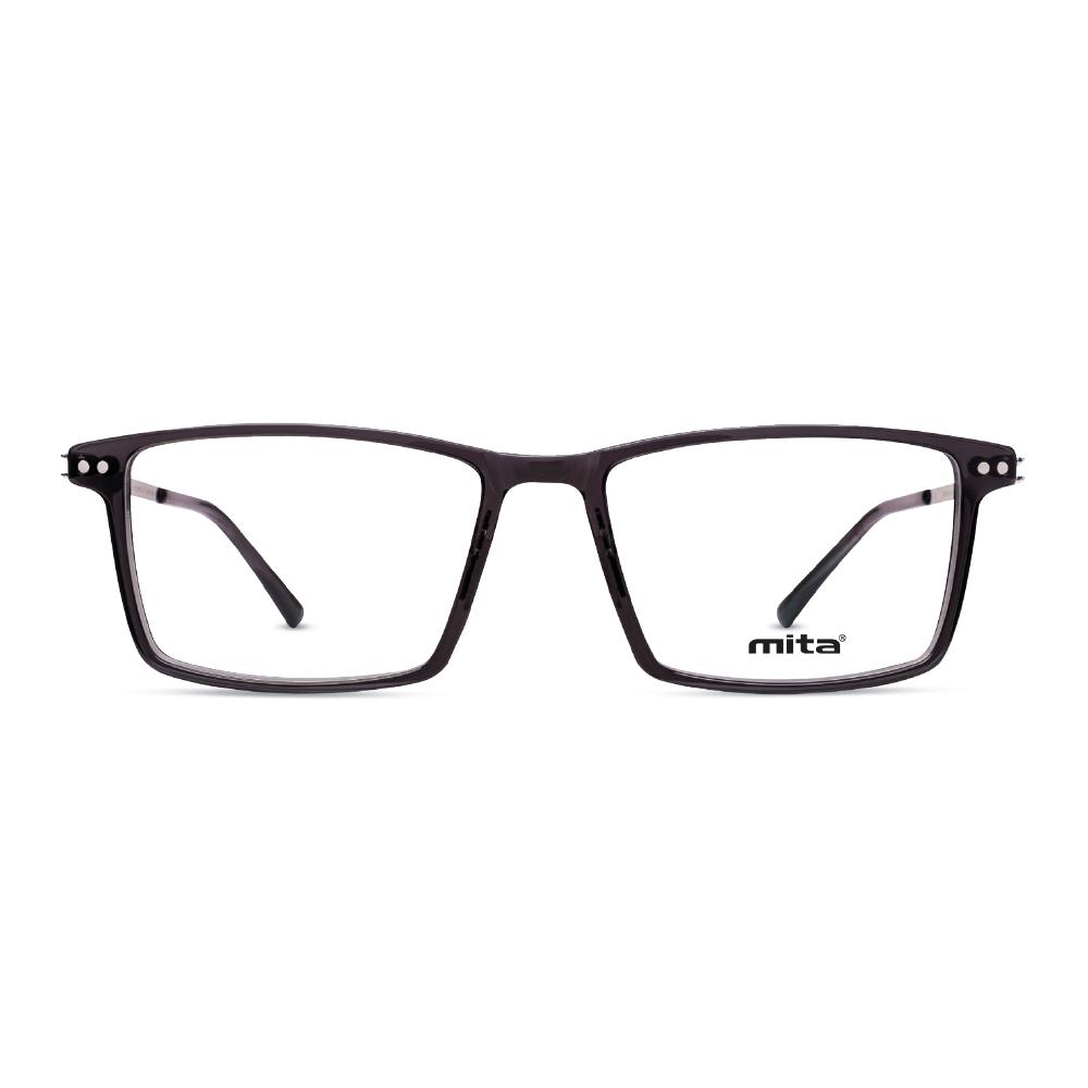 Unisex Brille MITA MT1019 mit schwarzem, rechteckigem Gestell und klaren Gläsern.