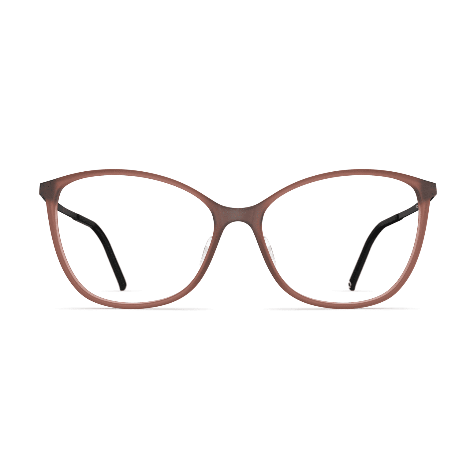 Damenbrille Neubau Laura T157 in Braun mit geschwungenem, modernem Rahmen und schwarzen Bügeln, frontal abgebildet.