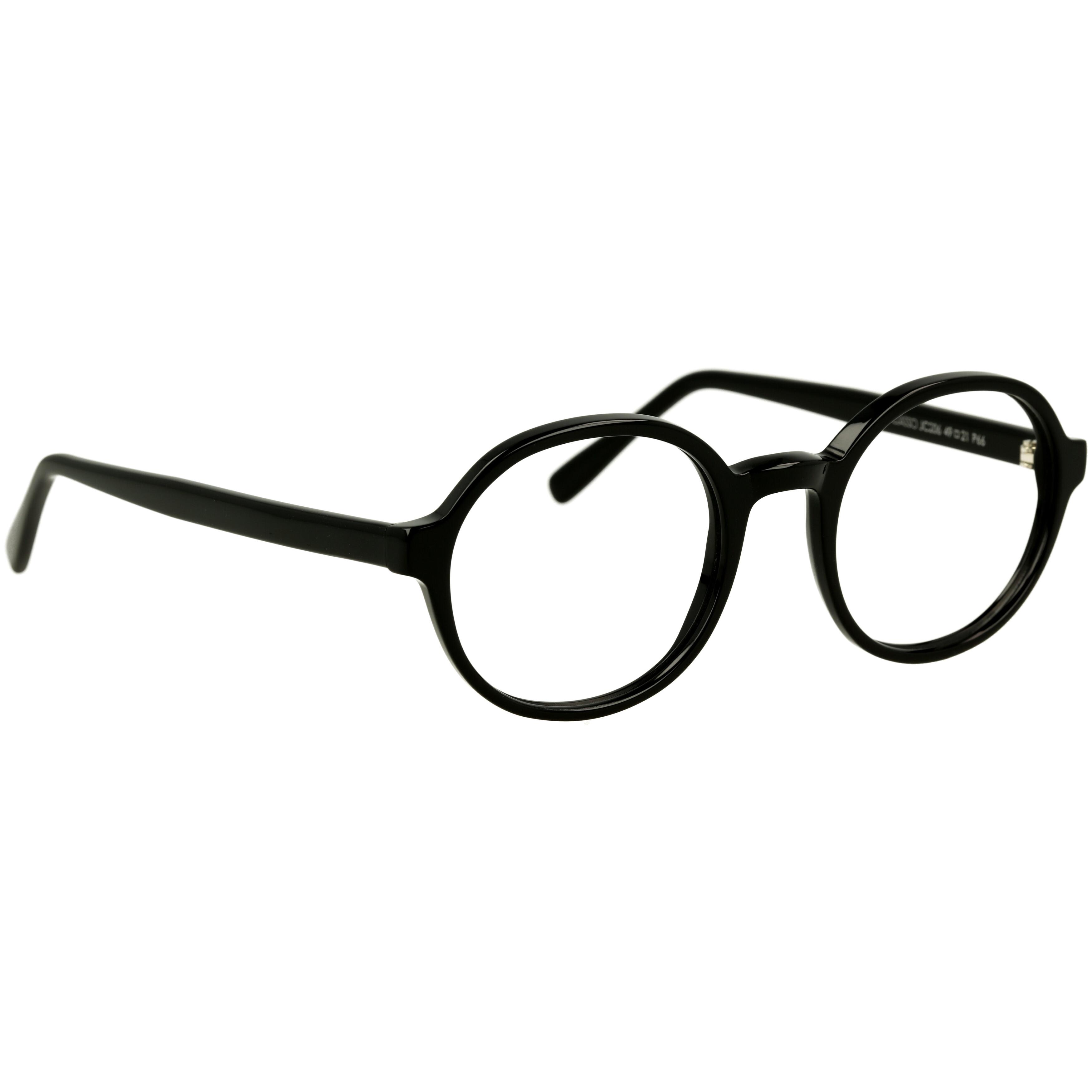 Schwarze, runde Unisexbrille Johann von Goisern JC206 mit glänzendem Rahmen und schlanken Bügeln.