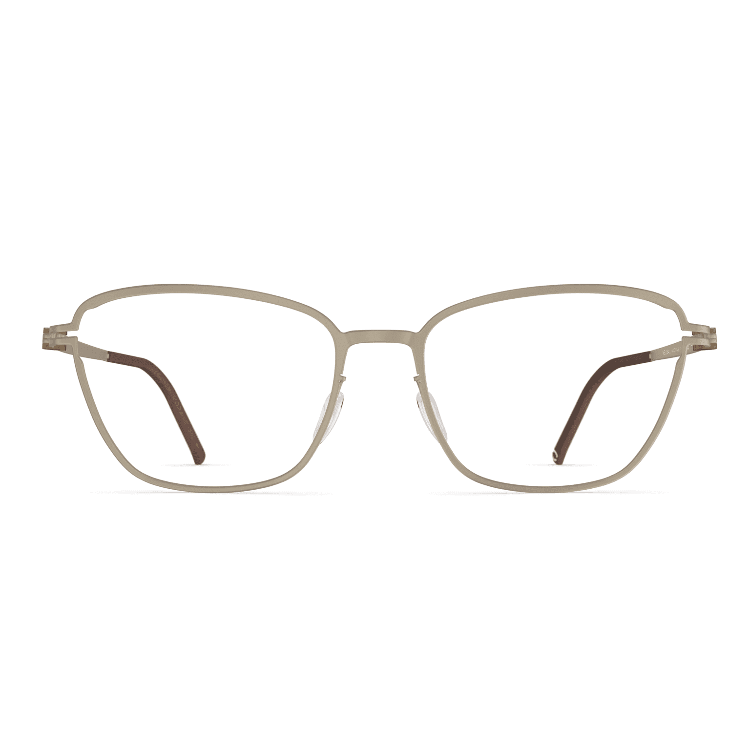 Damenbrille Neubau Lea T115 mit einem eleganten Metallrahmen in Beige und braunen Bügeln, Vorderansicht.