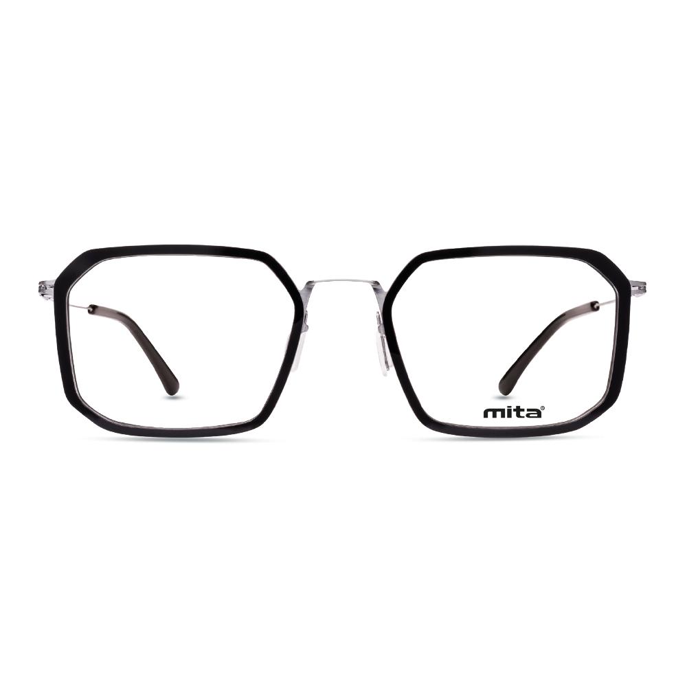 Damenbrille MITA MT1302 mit schwarzem, sechseckigem Rahmen und dünnen Bügeln. Elegantes Design für einen modernen Look.