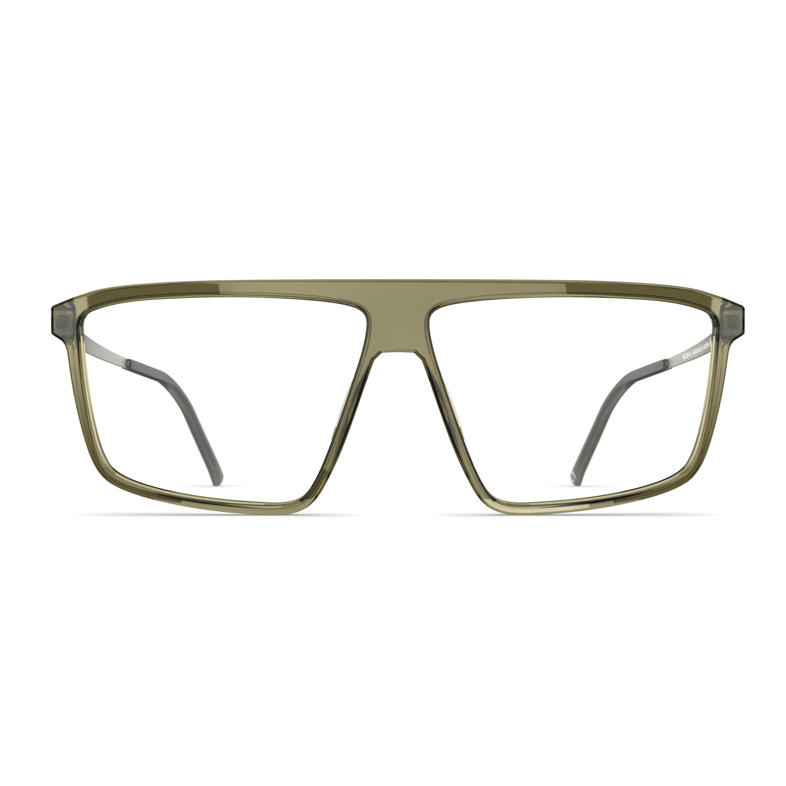 Herrenbrille Neubau Freddy T145 in modernem Design, mit rechteckigem Rahmen in olivgrüner Farbe aus nachhaltigen Materialien.