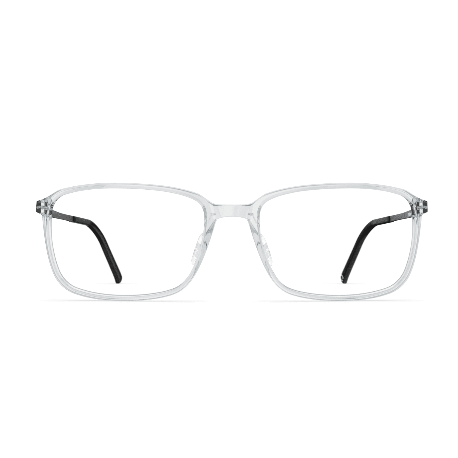 Herrenbrille Neubau Herbert T158 mit rechteckigem, transparentem Rahmen und schwarzen Bügeln, frontal abgebildet.