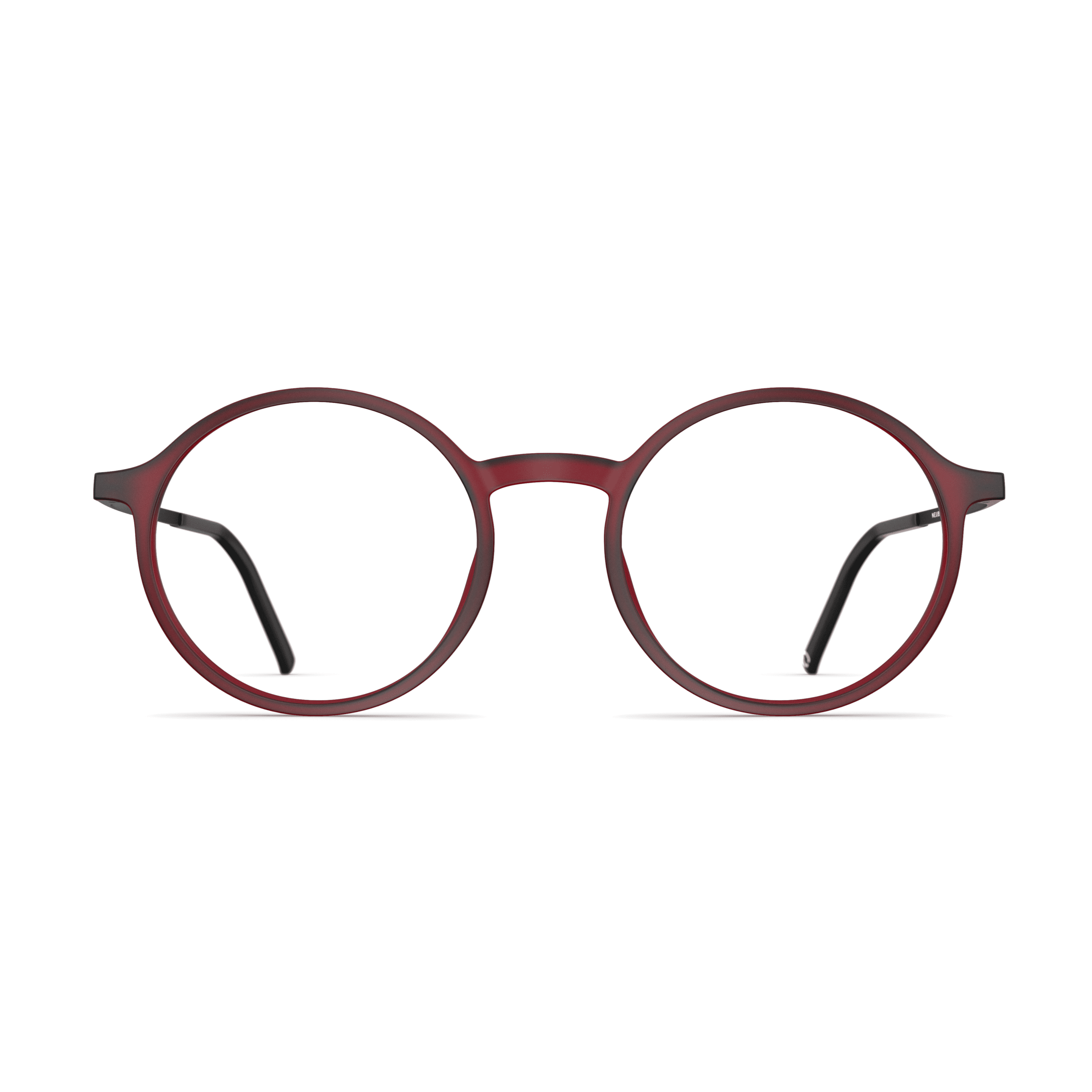 Rote Unisexbrille Neubau Maxi T176, runde Fassung mit schwarzem Bügel, minimalistisch und stilvoll designt.
