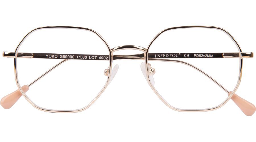 YOKO: elegante goldfarbene Metall-Fertiglesebrille mit Federtechnik und passendem Etui
