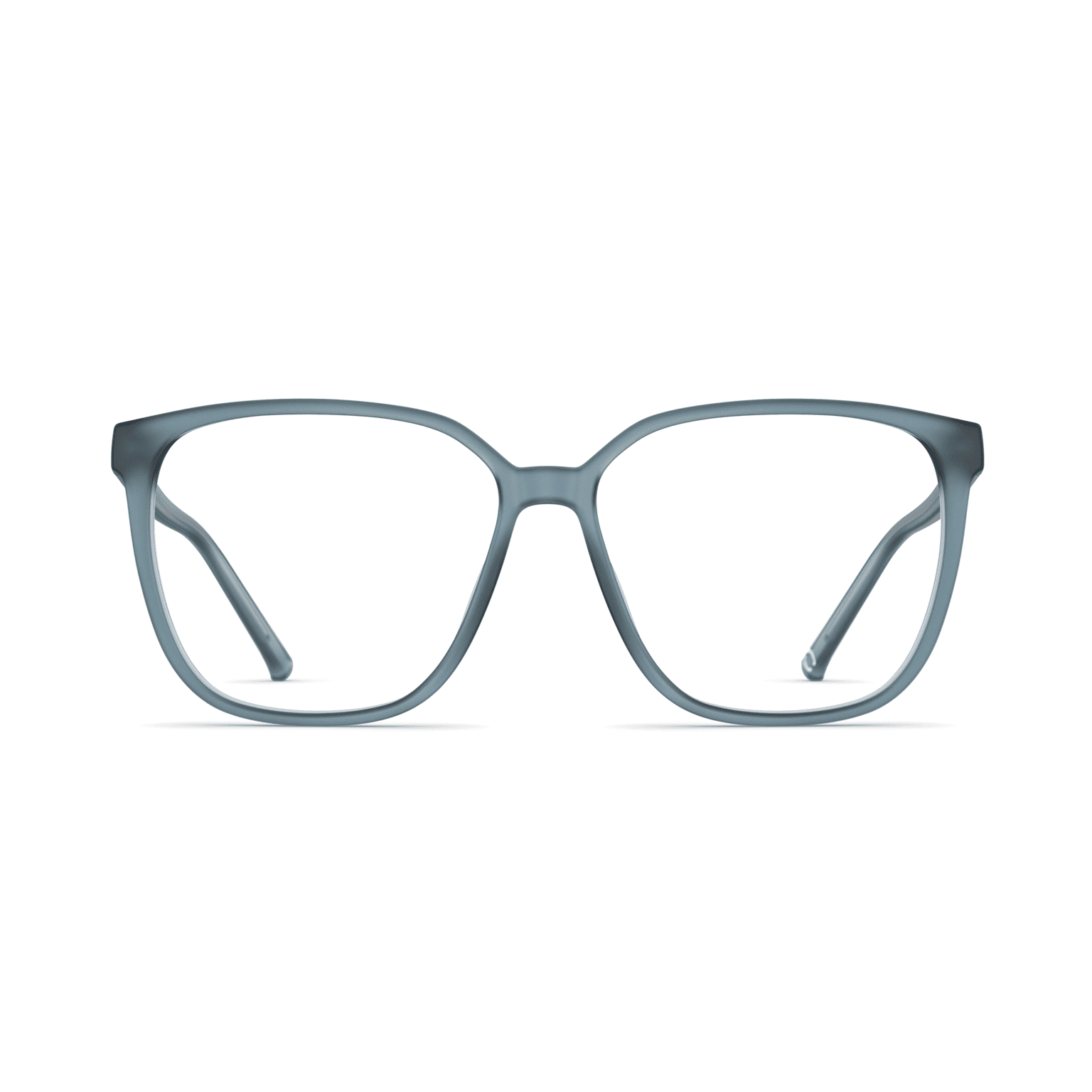 Damenbrille Neubau Judit II T194 in modernem, eckigem Design mit mattem blaugrauem Rahmen und transparenten Gläsern.