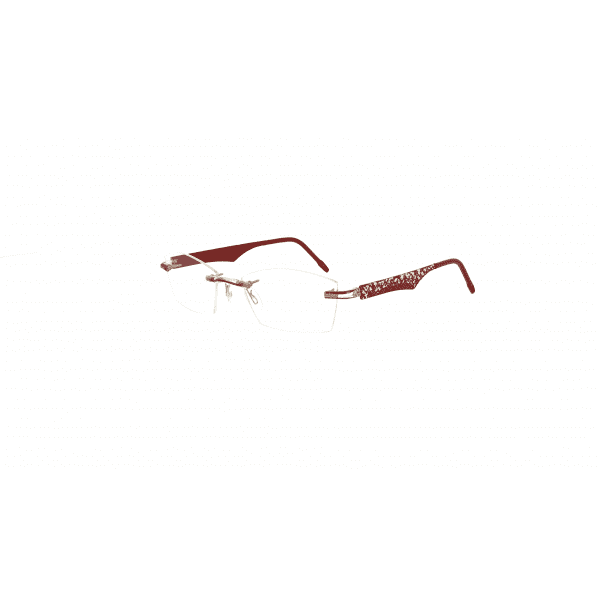 Rote Damenbrille Switch it Garnitur SI 3524 mit filigran verziertem Gestell und randlosen Gläsern auf weißem Hintergrund.