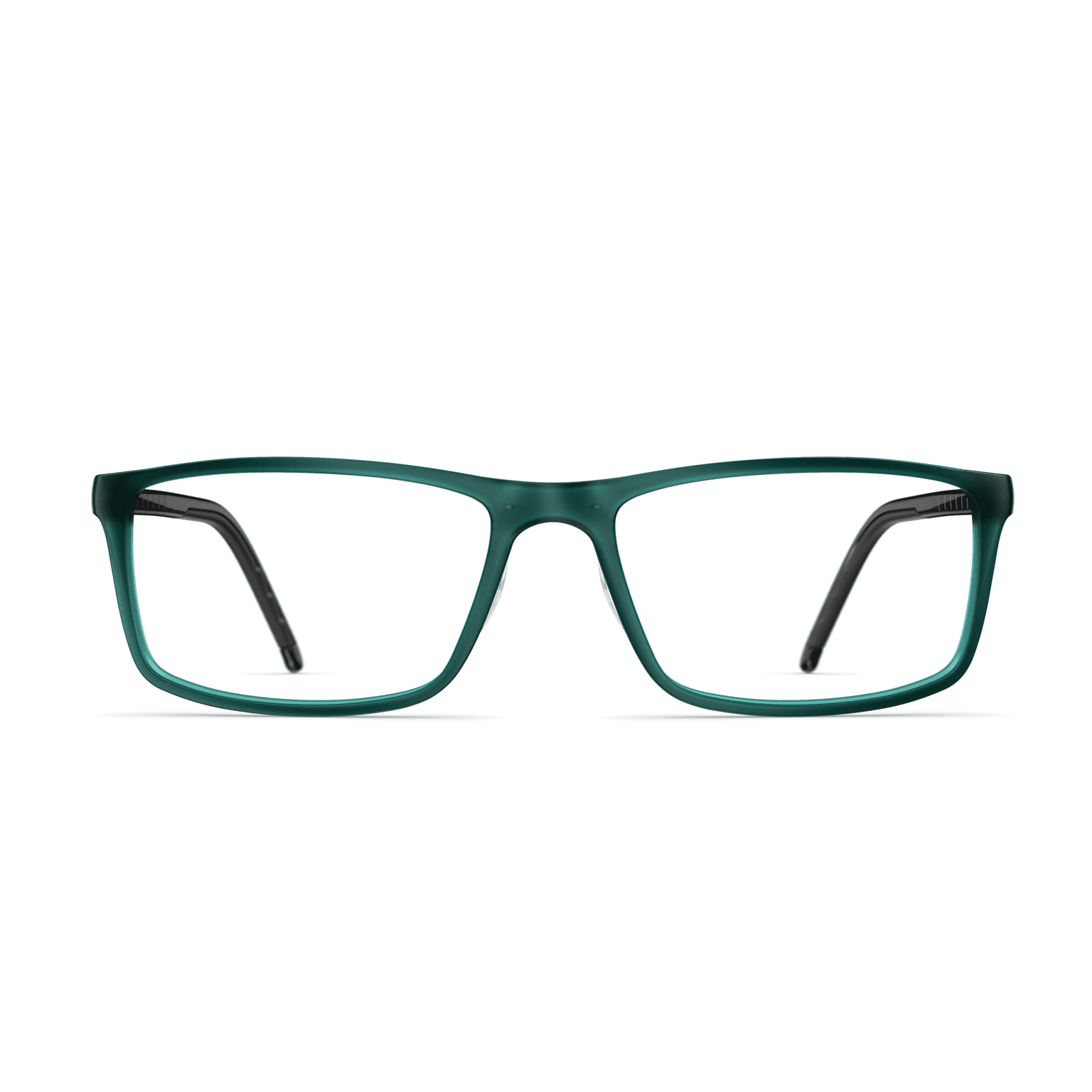 Herrenbrille Neubau Tom T065 in Grün mit rechteckigem Rahmen und schwarzen Bügeln, frontal dargestellt.