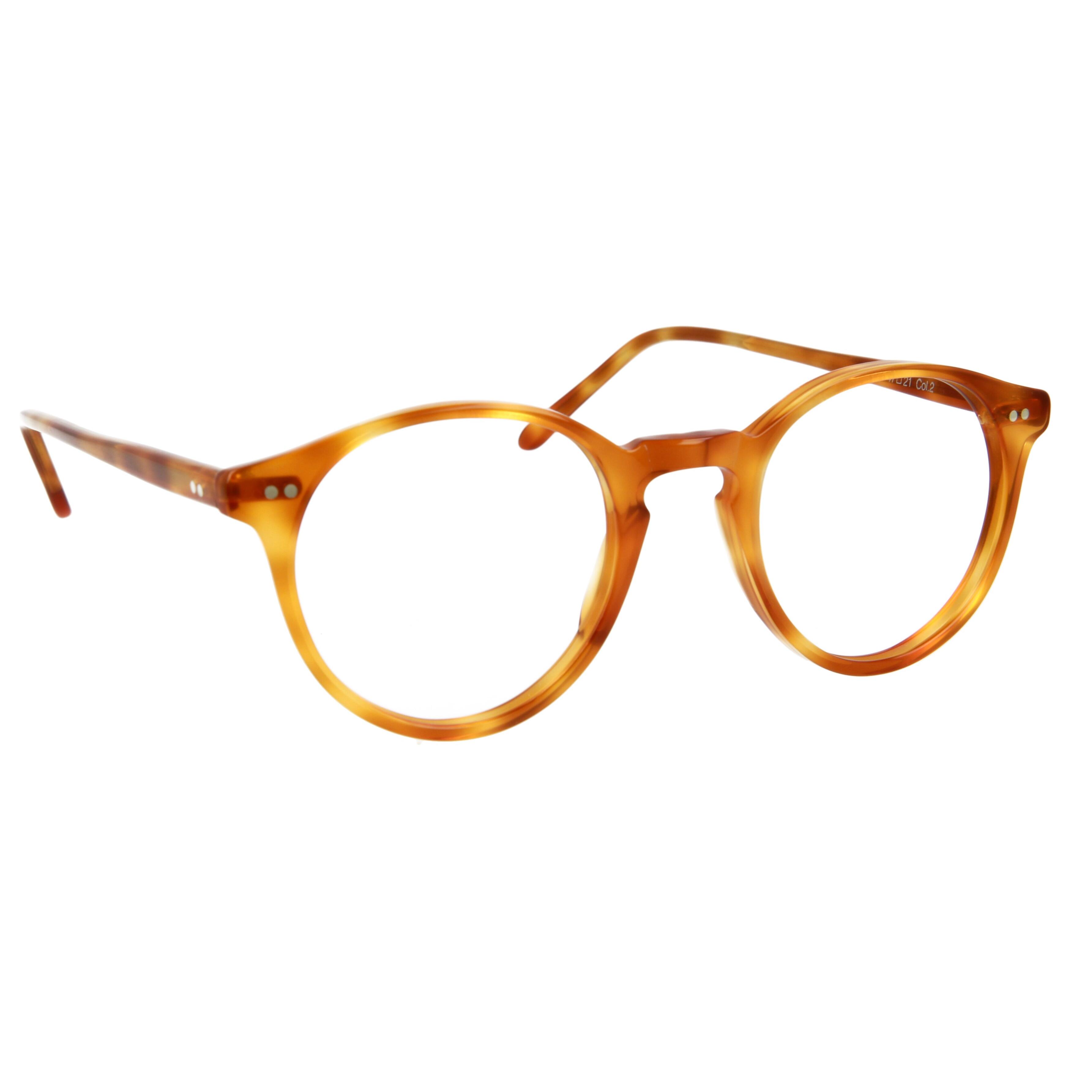 Herrenbrille Johann von Goisern JCUdo in rundem Design aus honigfarbenem Acetat mit subtilen Details an den Bügeln.