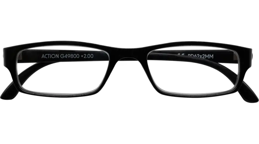 Schwarze Kunststoff-Halbbrille Modell ACTION mit matter Oberfläche und Federscharnier