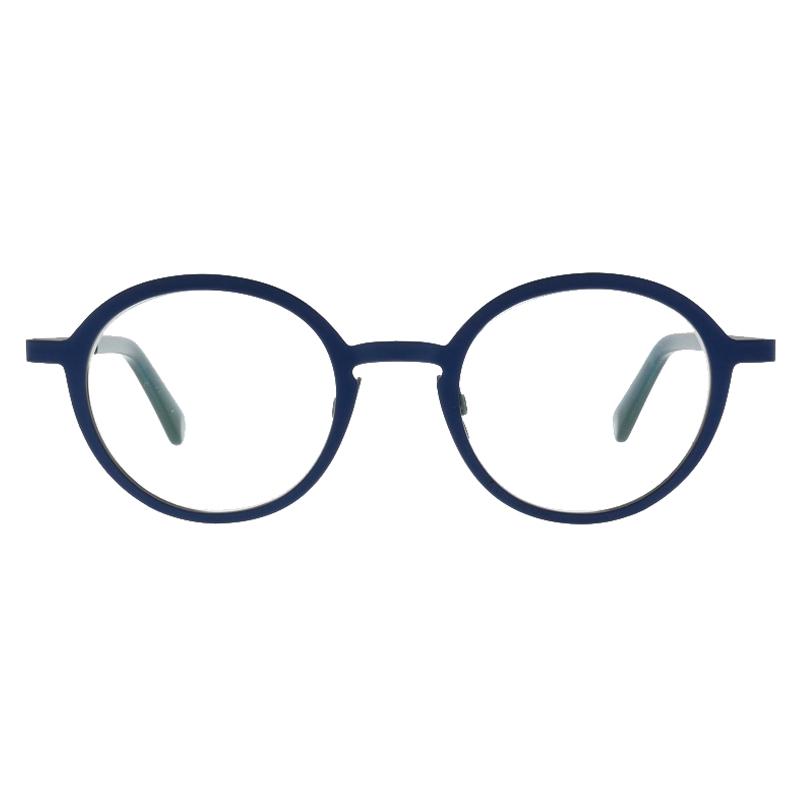 Damenbrille Colibris Lisa in rundem, dunkelblauem Gestell, frontale Ansicht.
