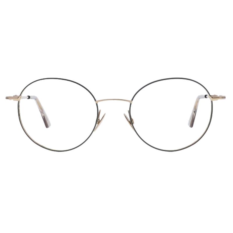 Unisexbrille Colibris Sally mit rundem, filigranem Metallrahmen in Gold und schmalen Bügeln, Frontalansicht.