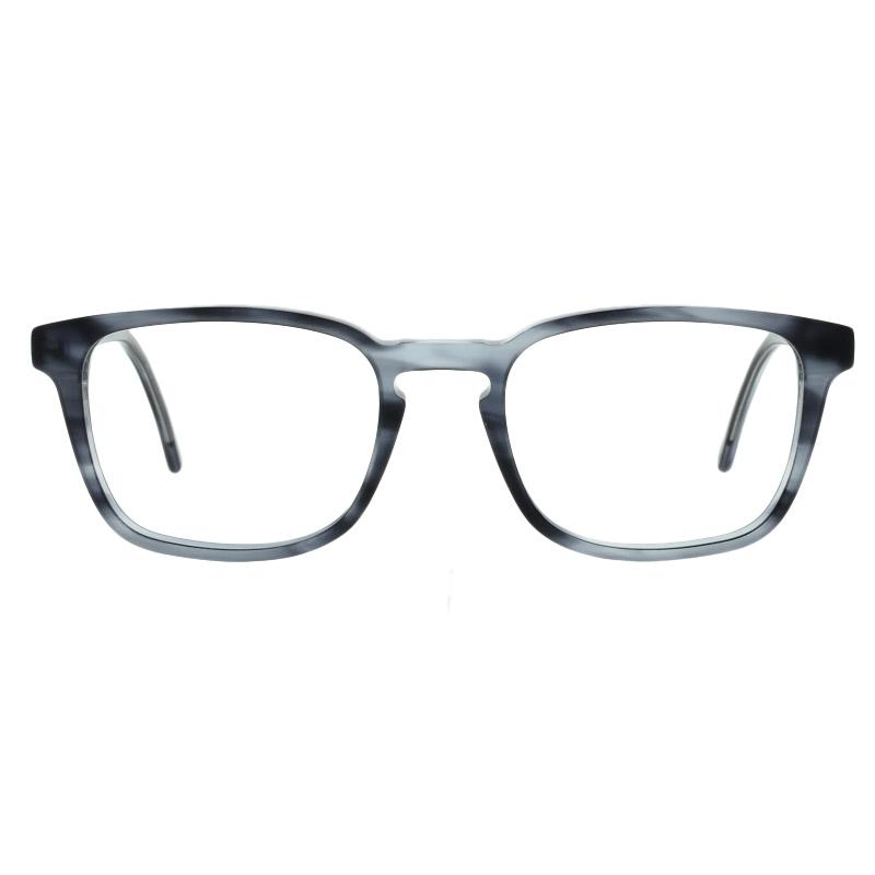 Herrenbrille Colibris Karl mit rechteckigem Rahmen in dunkelgrauer Marmoroptik, frontal abgebildet.