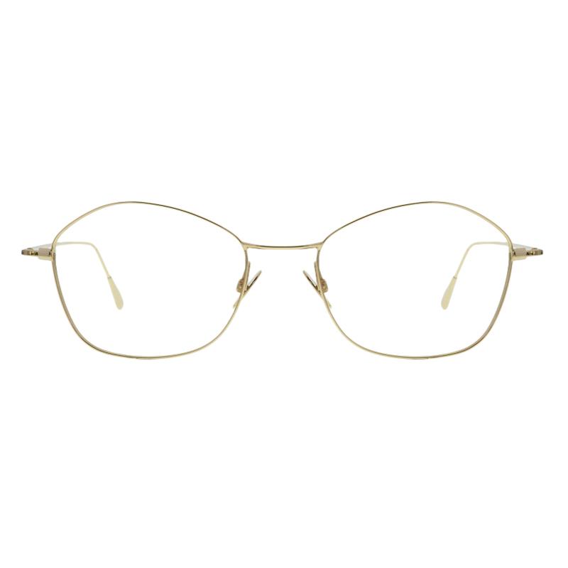 Damenbrille Colibris Senta, filigranes goldfarbenes Gestell mit leicht eckiger Form, Frontalansicht.