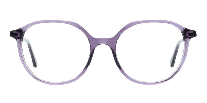 Hera-38 Lila Transparent Colibris Eyewear Damenbrille Hera in Flieder, runde Fassung, modernes Design, frontal abgebildet.