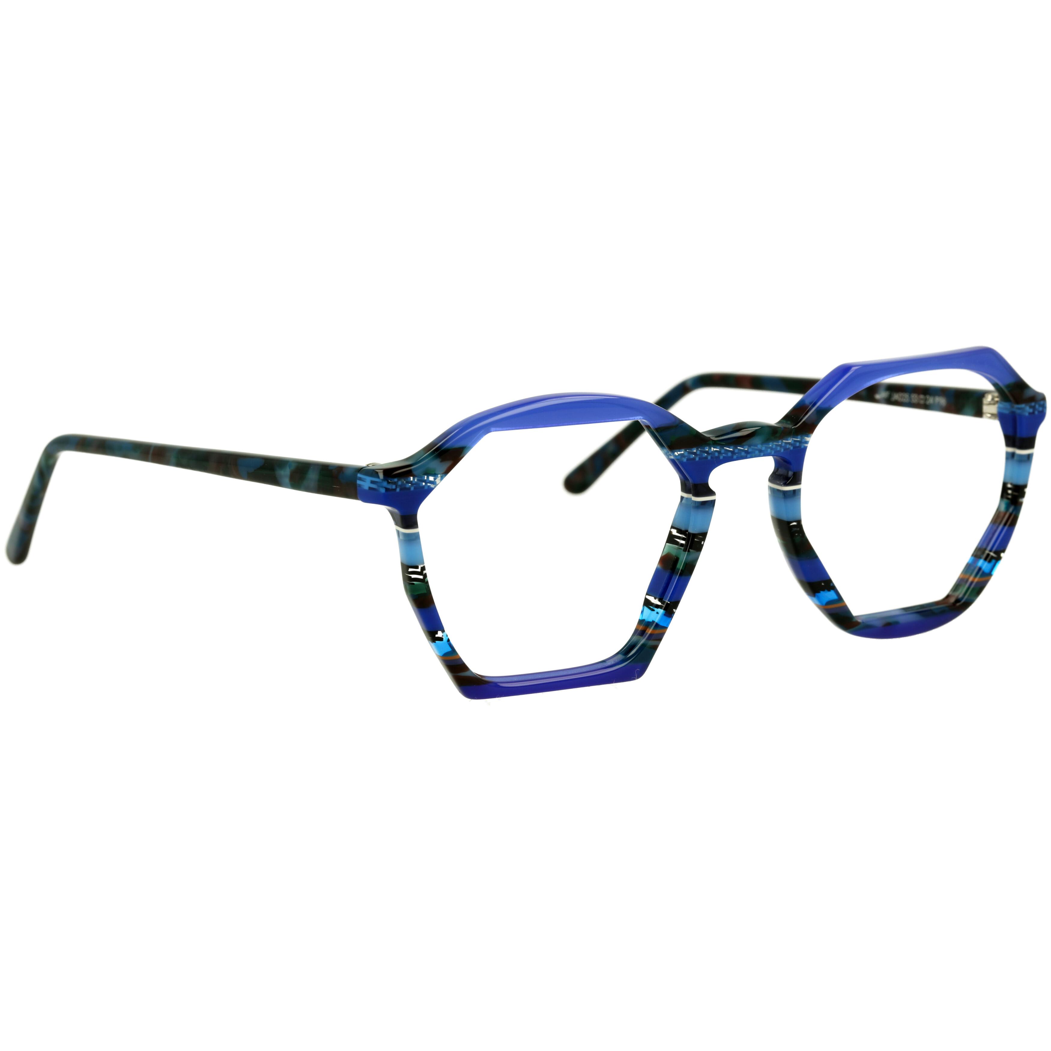 Unisexbrille Johann von Goisern JA025 mit achteckiger Fassung in Blau und Schwarz, einzigartiges Design für einen modernen Look.