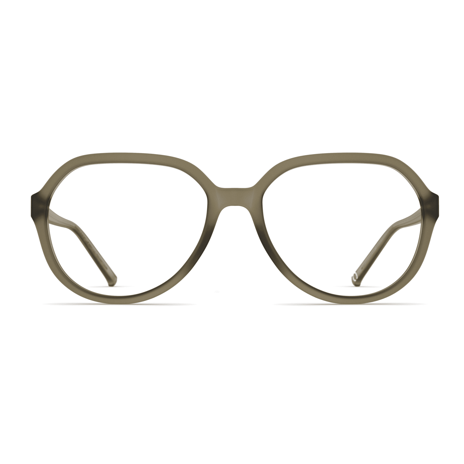Frontale Ansicht der Unisexbrille Neubau Bene T179 mit olivfarbenem, leicht abgerundetem Rahmen und dünnen Bügeln.