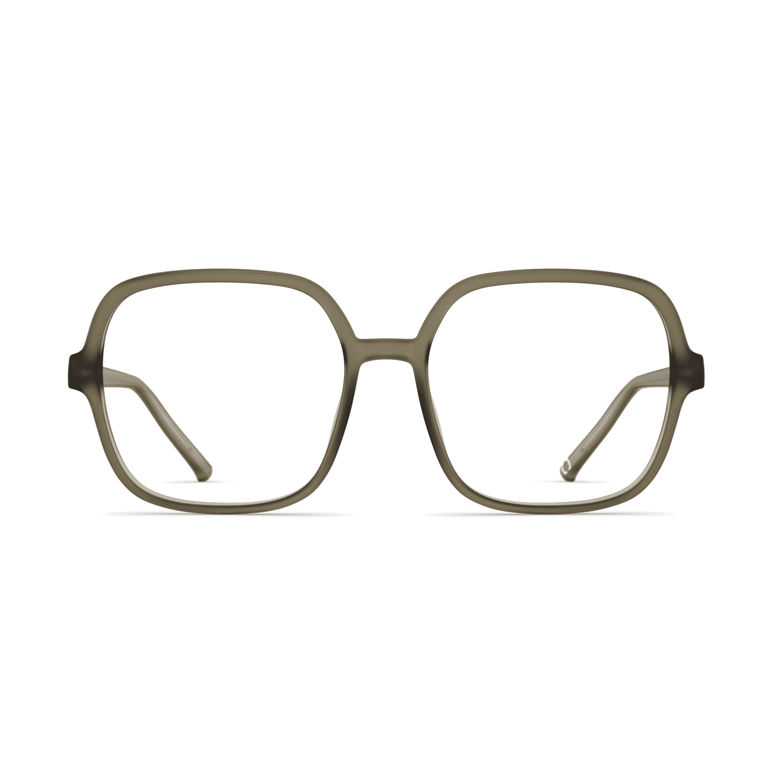 Damenbrille Neubau Sophie II T195 in minimalistischer, quadratischer Form mit dünnem olivgrünem Rahmen, frontalansicht.