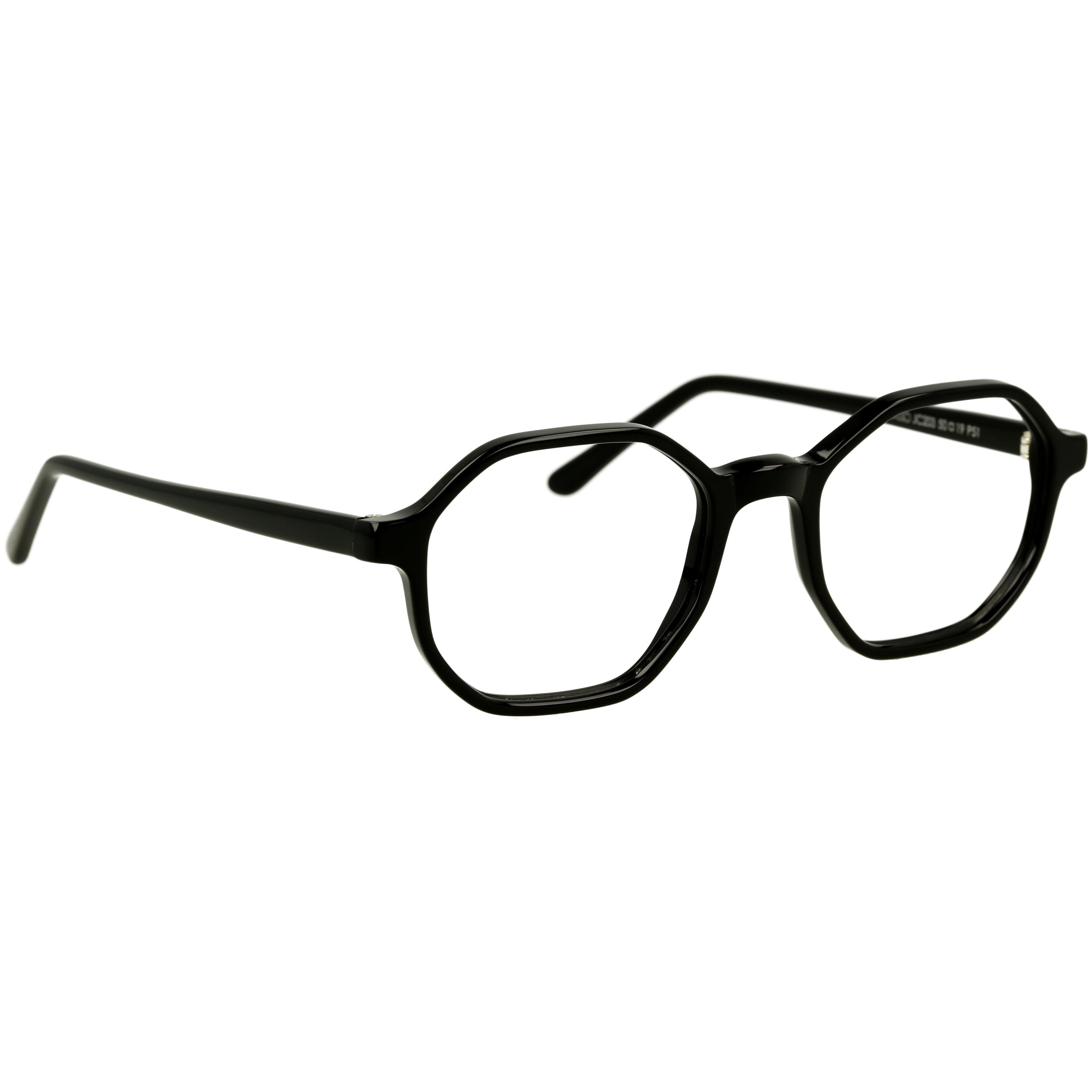 Unisexbrille Johann von Goisern JC203 mit schwarzem, achteckigem Rahmen und schlanken Bügeln aus Kunststoff.