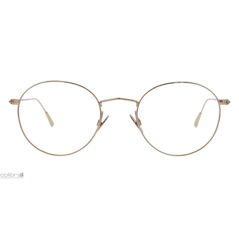 Runde Unisexbrille Colibris Stig mit dünnem, goldfarbenem Metallrahmen auf weißem Hintergrund.